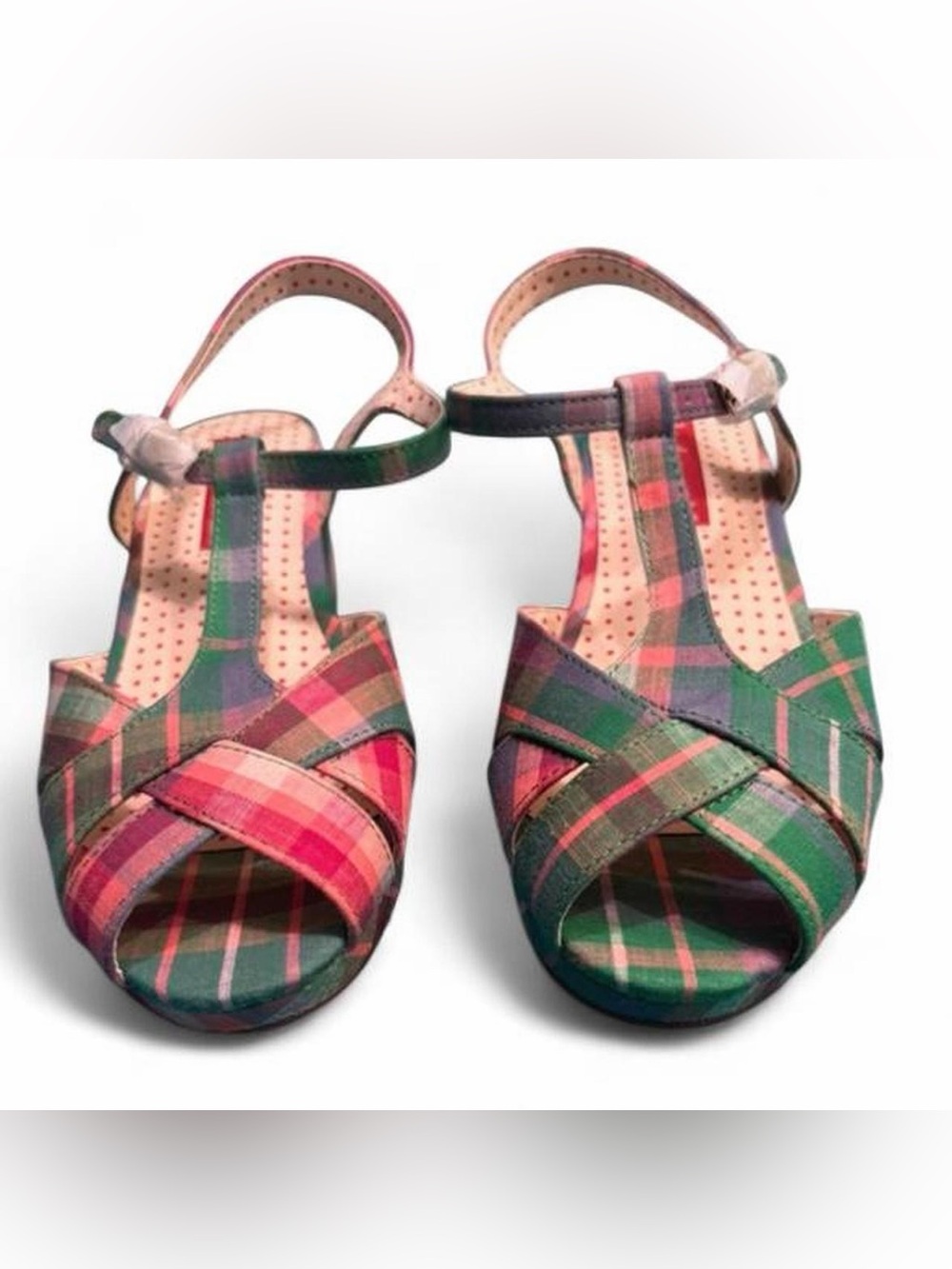 Kids Plaid T-Strap Sandals in Multicolor